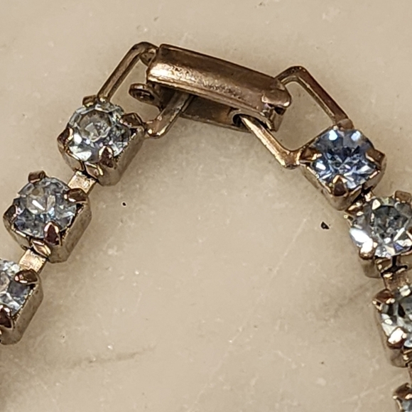 15" Vintage Rhinestone Choker Necklace & Bracelet Demi Parure Blue Opalescent - Picture 13 of 16